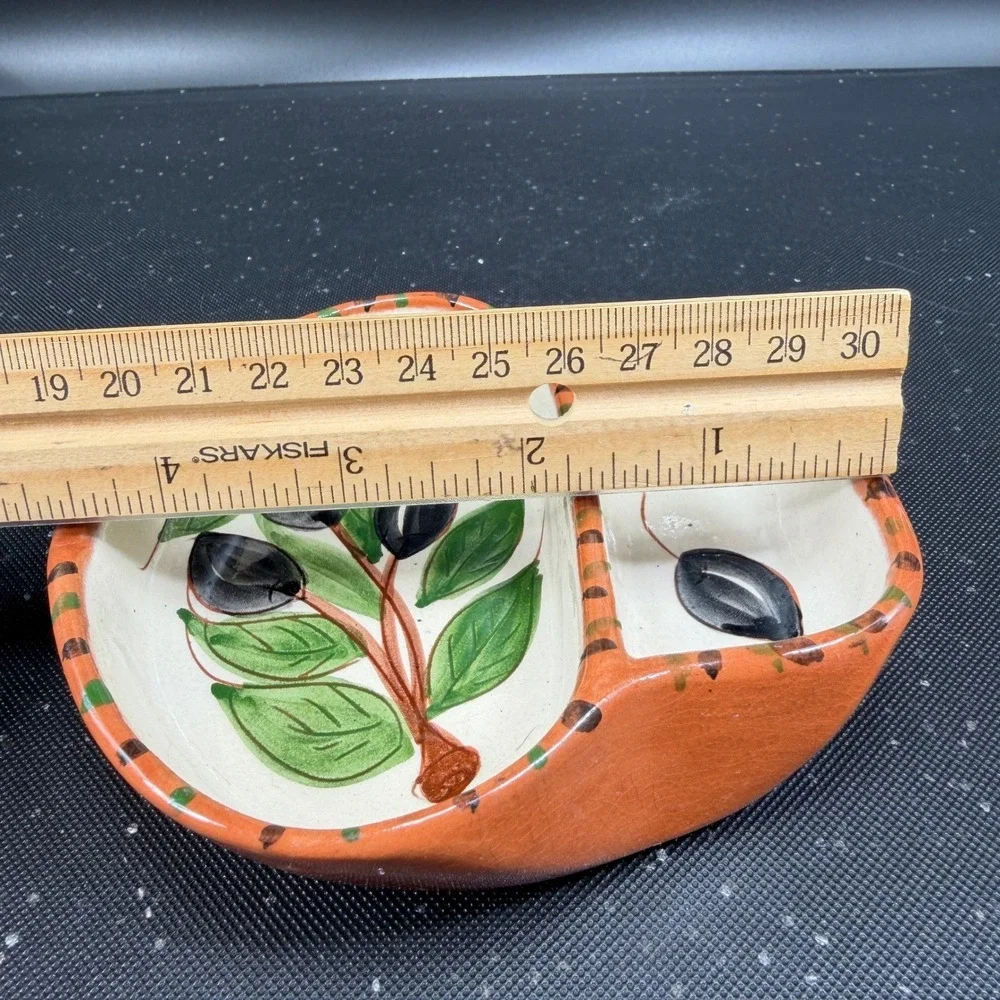 Olaria Oliverio Dourado Portugal Hand Painted Ceramic Olive Divided Serving Dish